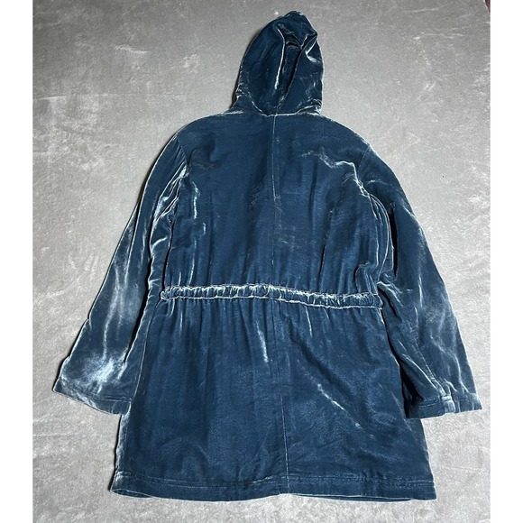 J Jill Jacket Womens Small Blue Crushed Velvet Button Front Hooded Cinch Anorak - Picture 6 of 6
